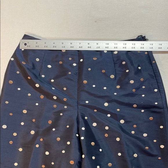 Talbots Pure Silk Polka Dot Ankle Pants Navy Gold & Silver EUC Dressy Evening - Picture 9 of 16
